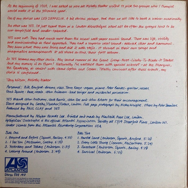 Yes : Yes (LP, Album, RP, Gat)