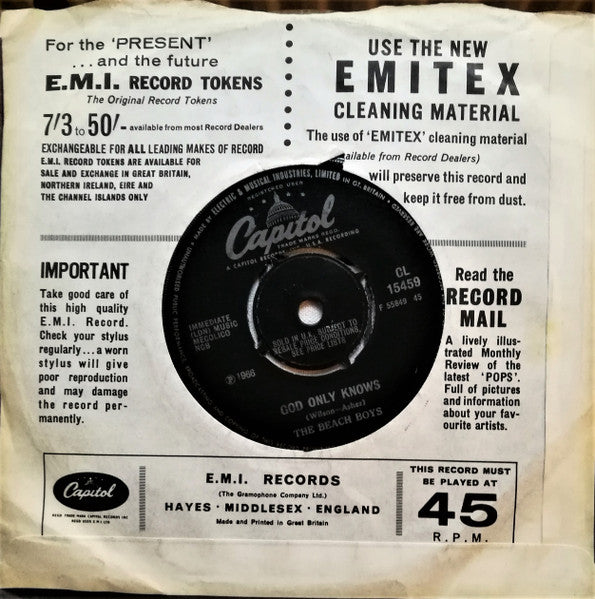 The Beach Boys : God Only Knows (7", Single, Pus)