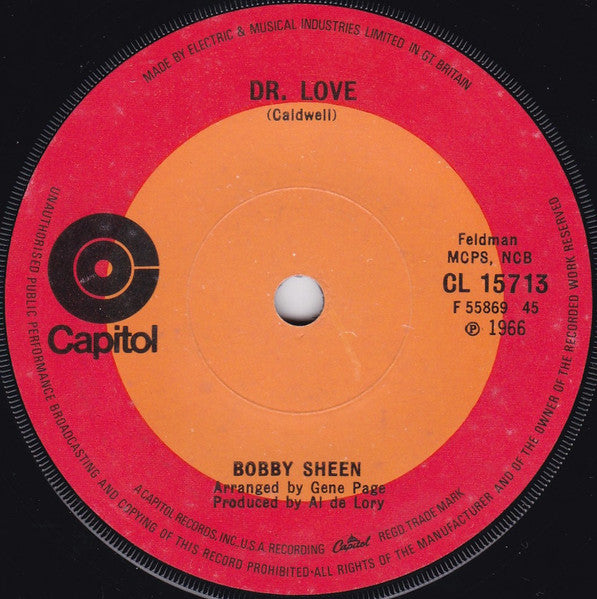 Bobby Sheen : Dr. Love / Sweet Sweet Love (7", Single, RE, Sol)
