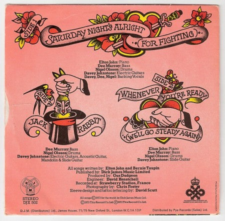 Elton John : Saturday Night's Alright For Fighting (7", Single, 4 P)