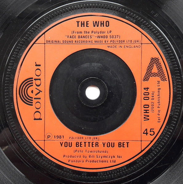 The Who : You Better You Bet (7", Single)
