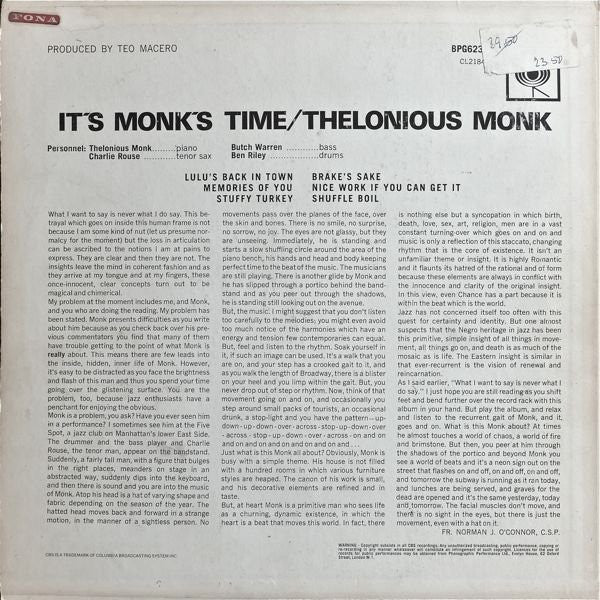 Thelonious Monk : It's Monk's Time (LP, Album, Mono)