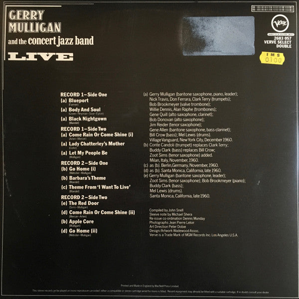 Gerry Mulligan And The Concert Jazz Band* : Live (2xLP, Comp)