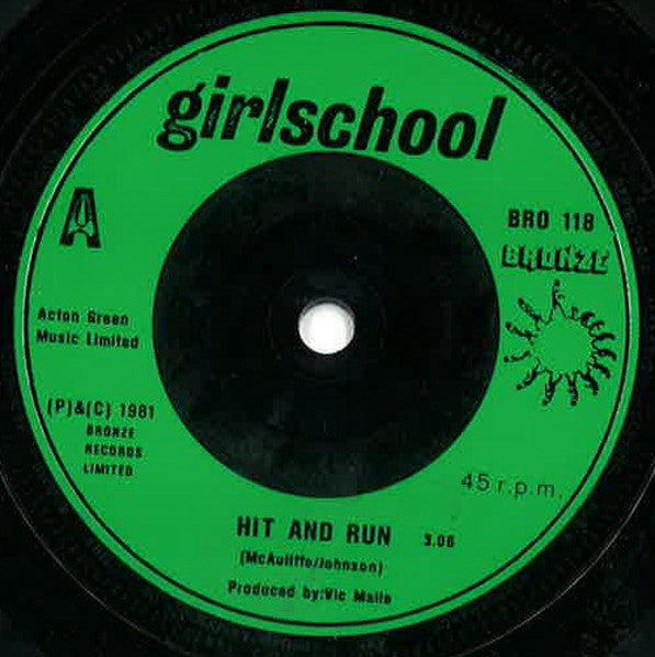 Girlschool : Hit & Run (7", Single, Gre)