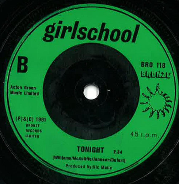 Girlschool : Hit & Run (7", Single, Gre)