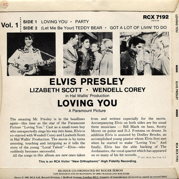 Elvis Presley : Loving You (7", EP, Mono, RE, RM)