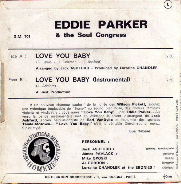 Eddie Parker (2) : Love You Baby (7", Single)
