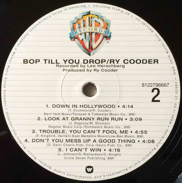 Ry Cooder : Bop Till You Drop (LP, Album, RE, 180)