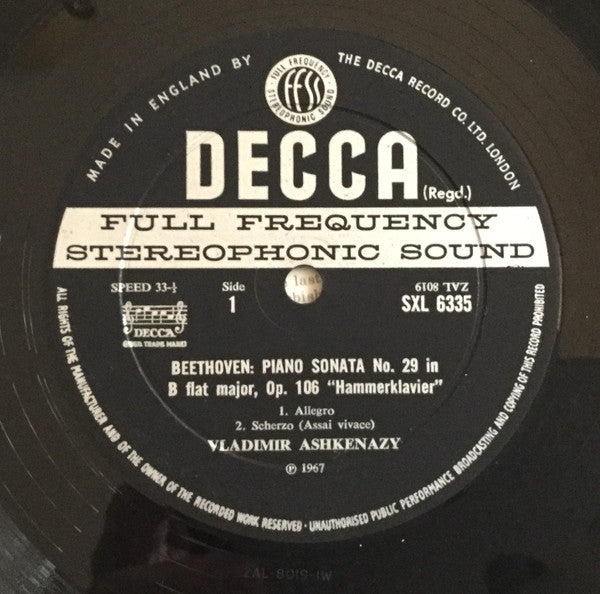 Ludwig Van Beethoven, Vladimir Ashkenazy : Hammerklavier Sonata In B Flat Op. 106 (LP, ED2)