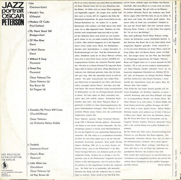 Oscar Peterson : Jazz Portrait Oscar Peterson (LP, Comp, Mono)
