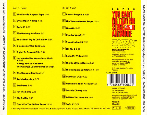 Zappa* : You Can't Do That On Stage Anymore Vol. 1 (2xCD, Album, MPO)