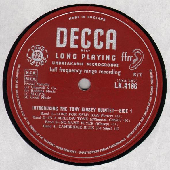 The Tony Kinsey Quintet : Introducing The Tony Kinsey Quintet (LP, Album, Mono)