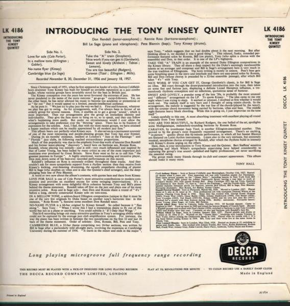 The Tony Kinsey Quintet : Introducing The Tony Kinsey Quintet (LP, Album, Mono)