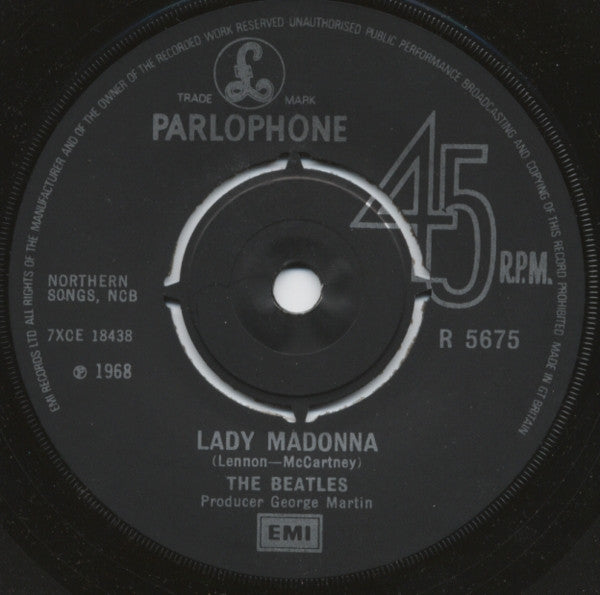 The Beatles : Lady Madonna c/w The Inner Light (7", Single, Mono, RE)