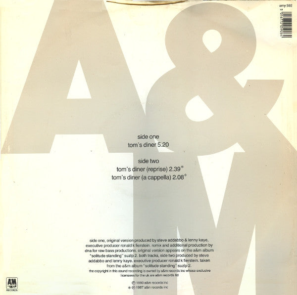 D.N.A.* Featuring Suzanne Vega : Tom's Diner (12", Single)