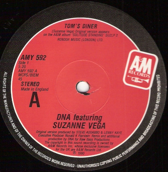 D.N.A.* Featuring Suzanne Vega : Tom's Diner (12", Single)