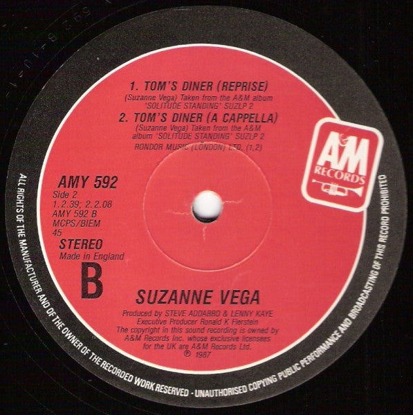 D.N.A.* Featuring Suzanne Vega : Tom's Diner (12", Single)