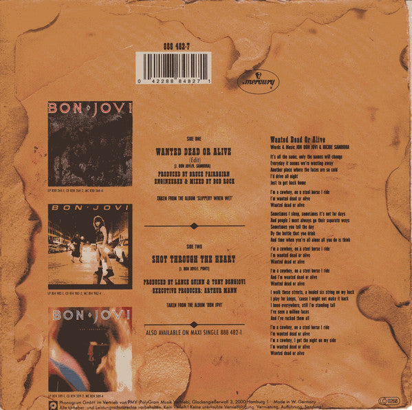 Bon Jovi : Wanted Dead Or Alive (7", Single)