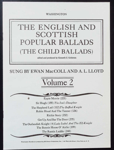 Ewan MacColl And A. L. Lloyd : The English And Scottish Popular Ballads (The Child Ballads) Volume 2 (LP)