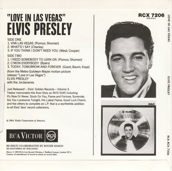 Elvis Presley With  The Jordanaires : Love In Las Vegas (7", EP, RE, Six)