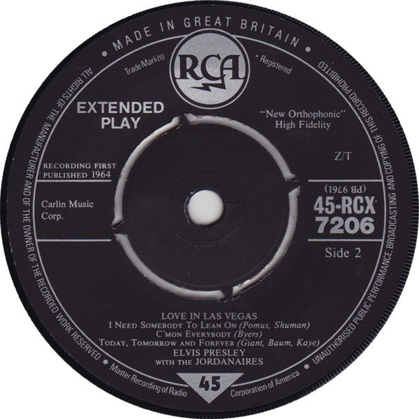 Elvis Presley With  The Jordanaires : Love In Las Vegas (7", EP, RE, Six)