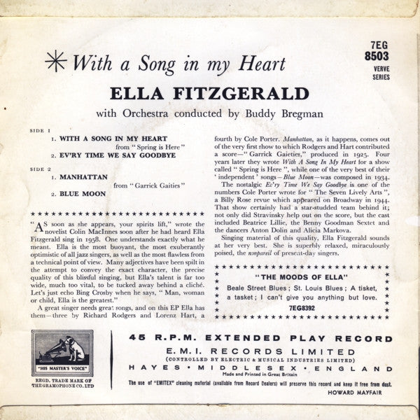 Ella Fitzgerald : With A Song In My Heart (7", EP, Mono, RP, Gre)