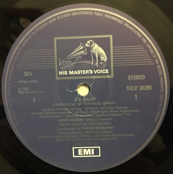 Bach*, Janet Baker, Bath Festival Orchestra, The Ambrosian Singers, Yehudi Menuhin : Bach Cantatas (LP)