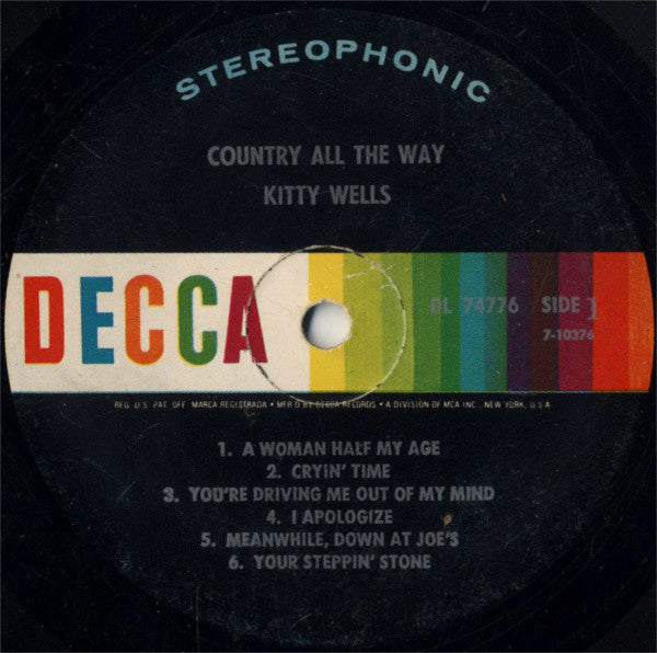 Kitty Wells : Country All The Way (LP, Album, Pin)