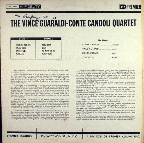The Vince Guaraldi - Conte Candoli Quartet : The Vince Guaraldi - Conte Candoli Quartet (LP, Mono)