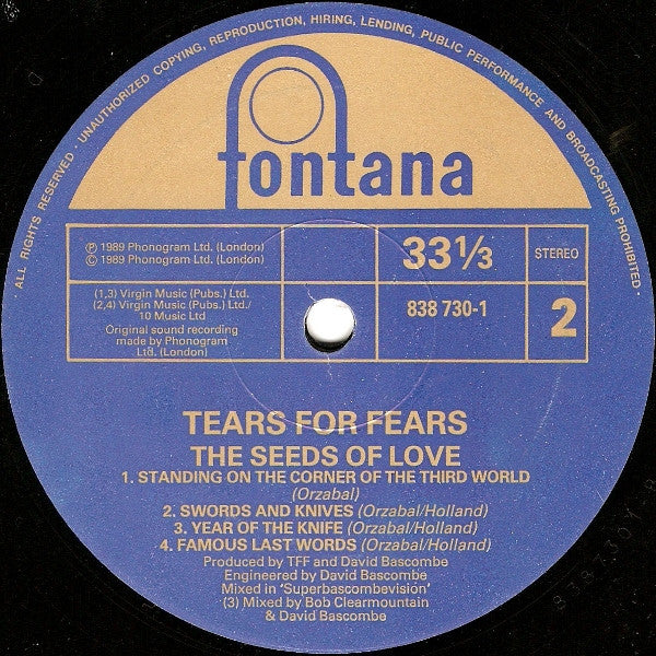 Tears For Fears : The Seeds Of Love (LP, Album)