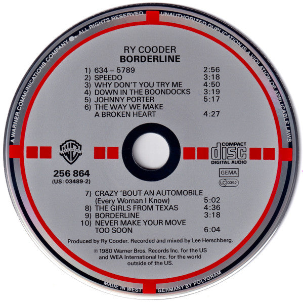 Ry Cooder : Borderline (CD, Album, RE, Tar)