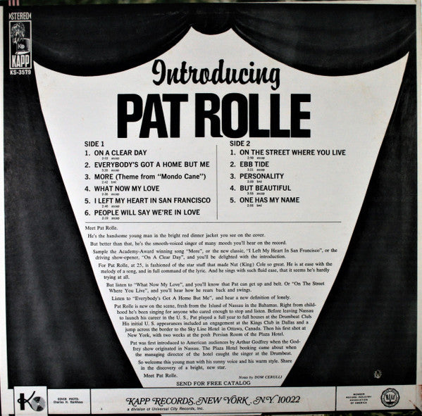 Pat Rolle : Introducing Pat Rolle (LP, Album)