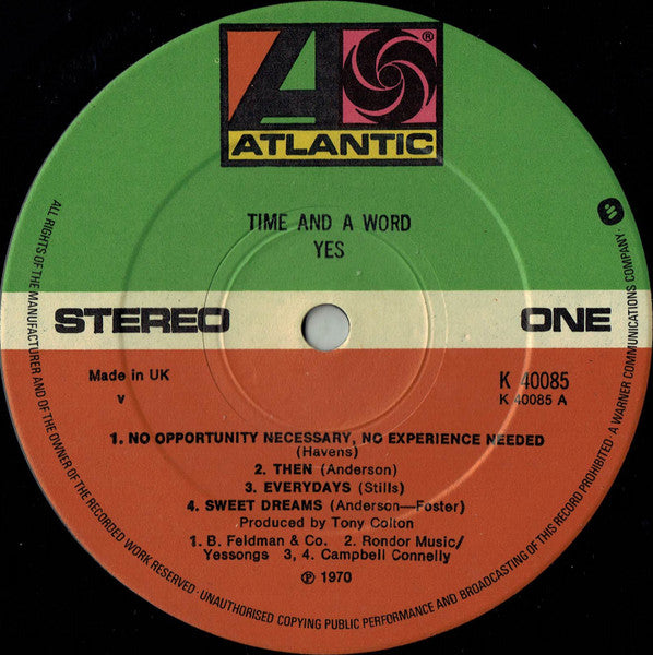 Yes : Time And A Word (LP, Album, RE)