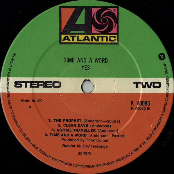 Yes : Time And A Word (LP, Album, RE)