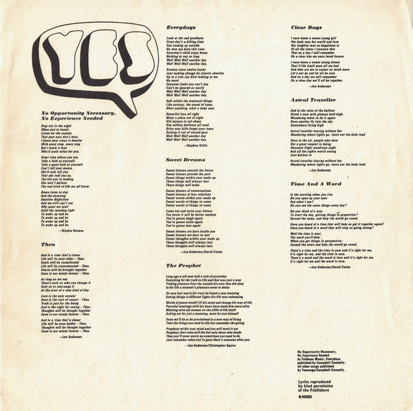 Yes : Time And A Word (LP, Album, RE)
