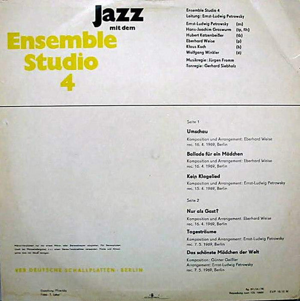 Ensemble Studio 4 , Leitung Ernst Ludwig Petrowsky* : Jazz Mit Dem Ensemble Studio 4 (LP, Album, RP, Rus)