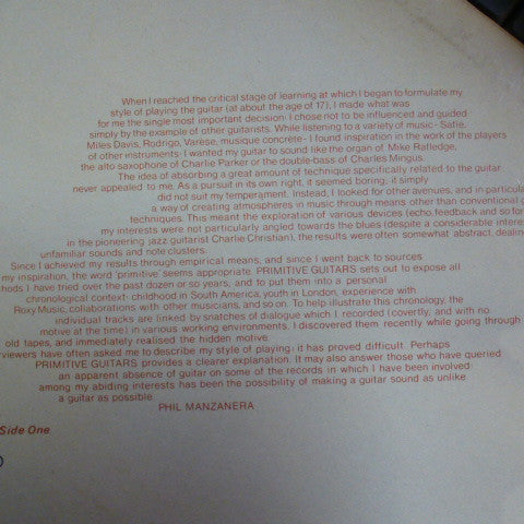 Phil Manzanera : Primitive Guitars (LP, Album, RE)