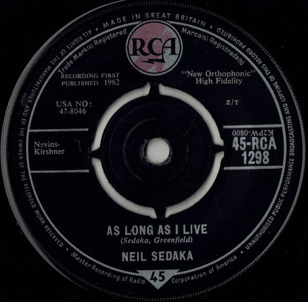Neil Sedaka : Breaking Up Is Hard To Do (7", Single)
