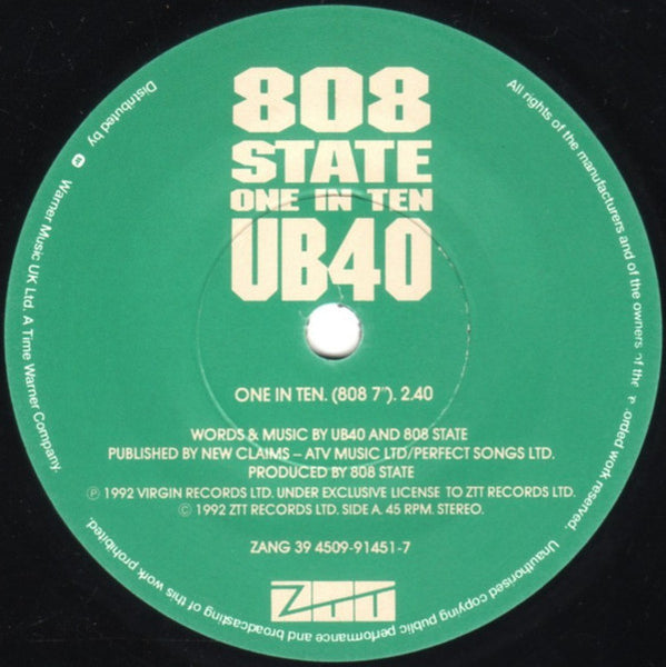 808 State, UB40 : One In Ten (7", Single)