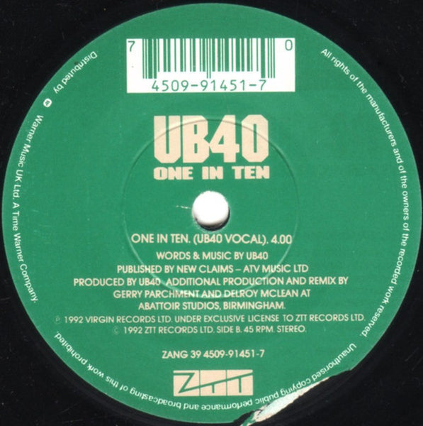 808 State, UB40 : One In Ten (7", Single)