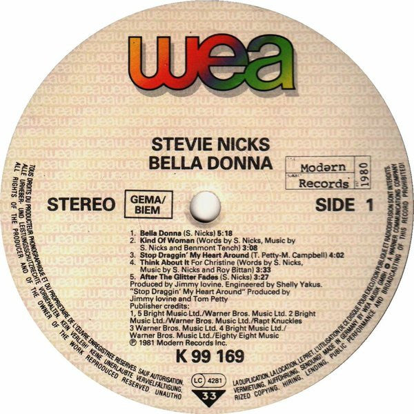 Stevie Nicks : Bella Donna (LP, Album, RE)