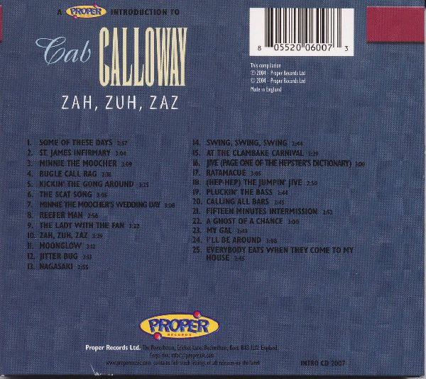Cab Calloway : A Proper Introduction To Cab Calloway: Zah, Zuh, Zaz (CD, Comp, RM)
