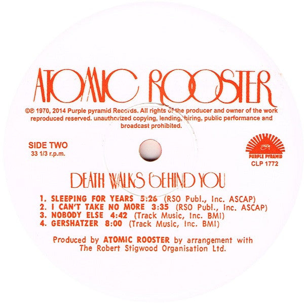 Atomic Rooster : Death Walks Behind You (LP, Album, Ltd, Num, RE, Ora)