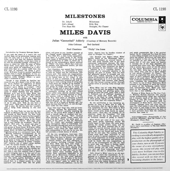 Miles Davis : Milestones (LP, Album, Mono, RE, RM, 180)
