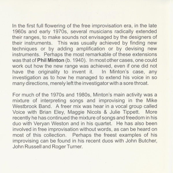 Phil Minton : A Doughnut In Both Hands (CD, Album, RE)