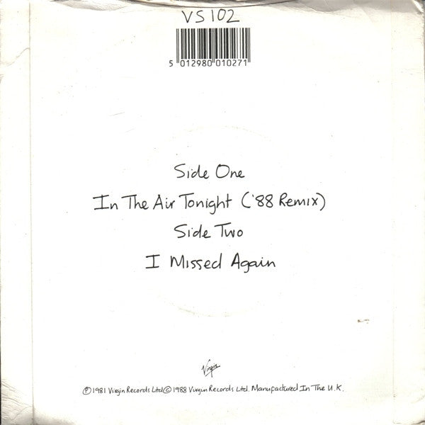 Phil Collins : In The Air Tonight ('88 Remix) (7", Single, Sil)