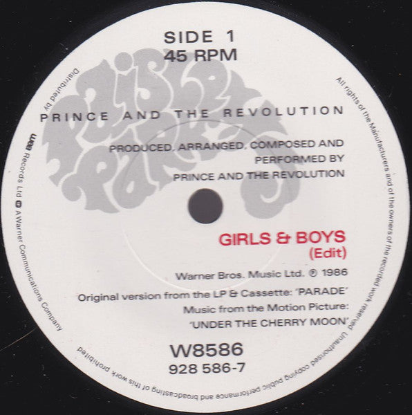 Prince And The Revolution : Girls & Boys (7", Single, Pap)