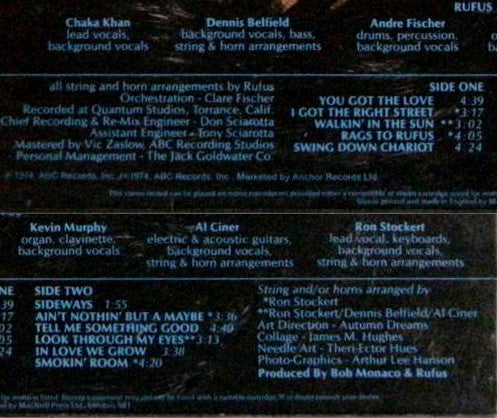 Rufus Featuring Chaka Khan : Rags To Rufus (LP, Album)