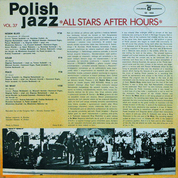 All Stars After Hours : Night Jam Session In Warsaw 1973 (LP, Red)