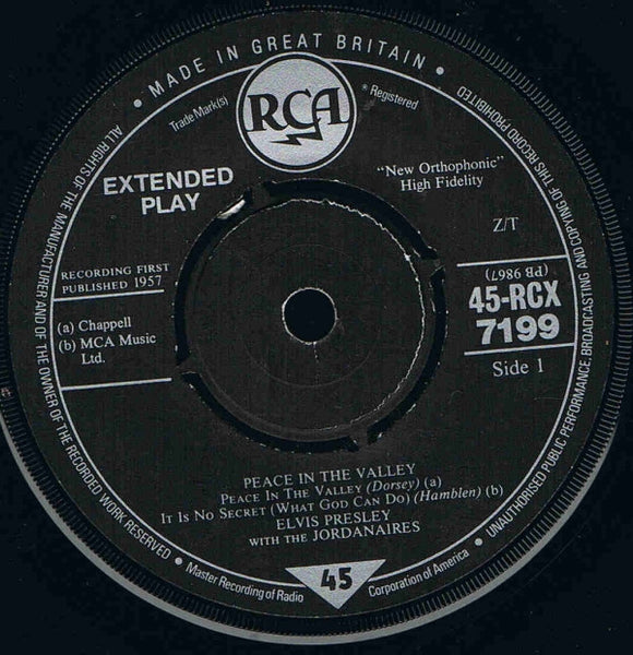 Elvis Presley : Peace In The Valley (7", EP, Mono, RE, RM)